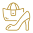 Gold handbag and high heel icon.
