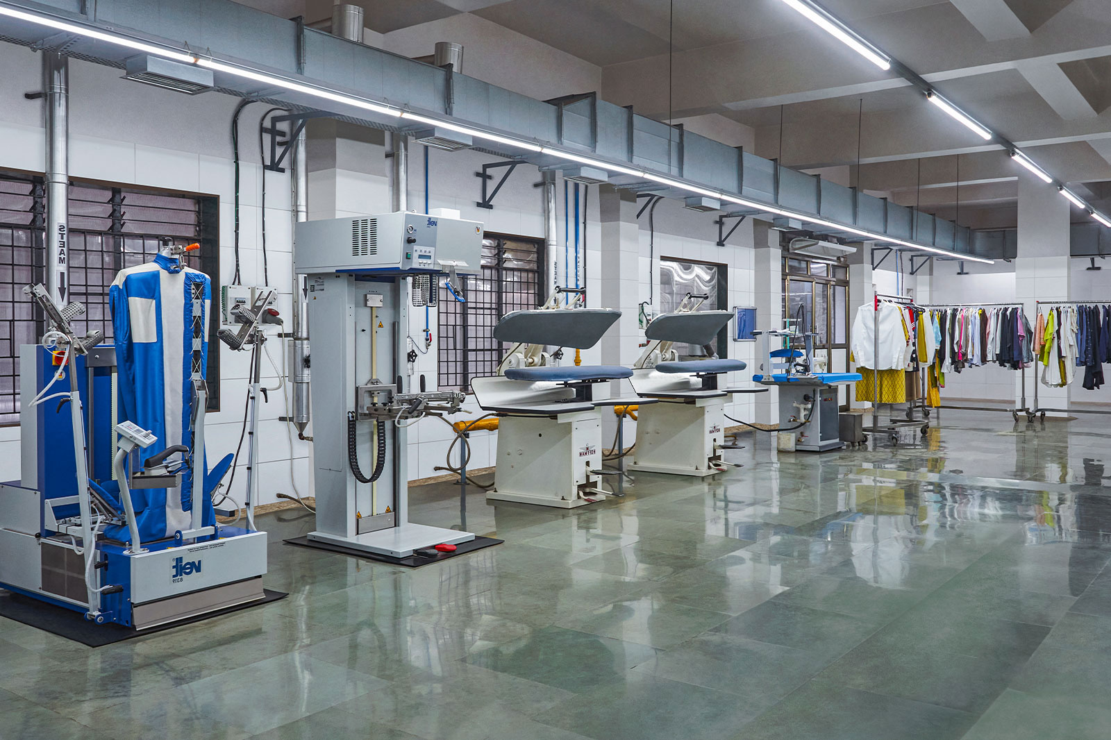 Advanced garment care machines at Bianca’s modern dry cleaning facility in Mumbai.