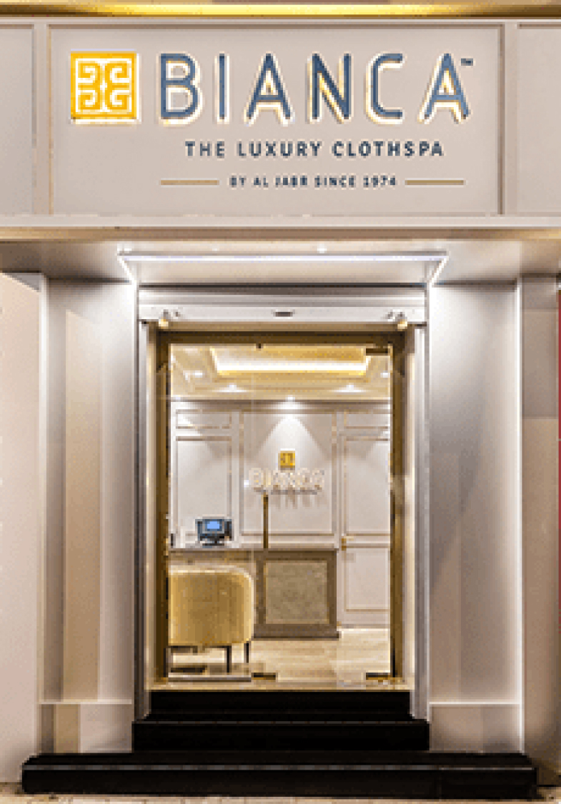 Front entrance of Bianca The Luxury Clothspa store – premium dry cleaning service in Mumbai.