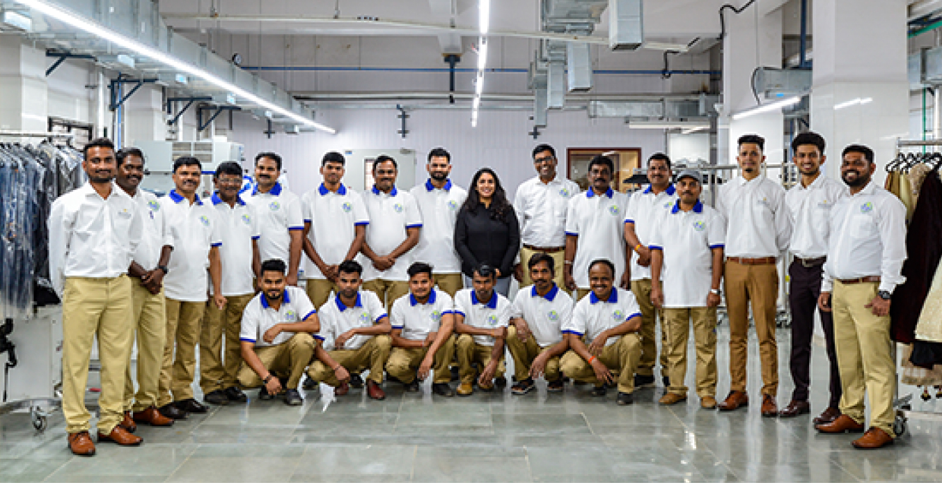 Team of dry cleaning professionals at Bianca Clothspa facility in Mumbai.