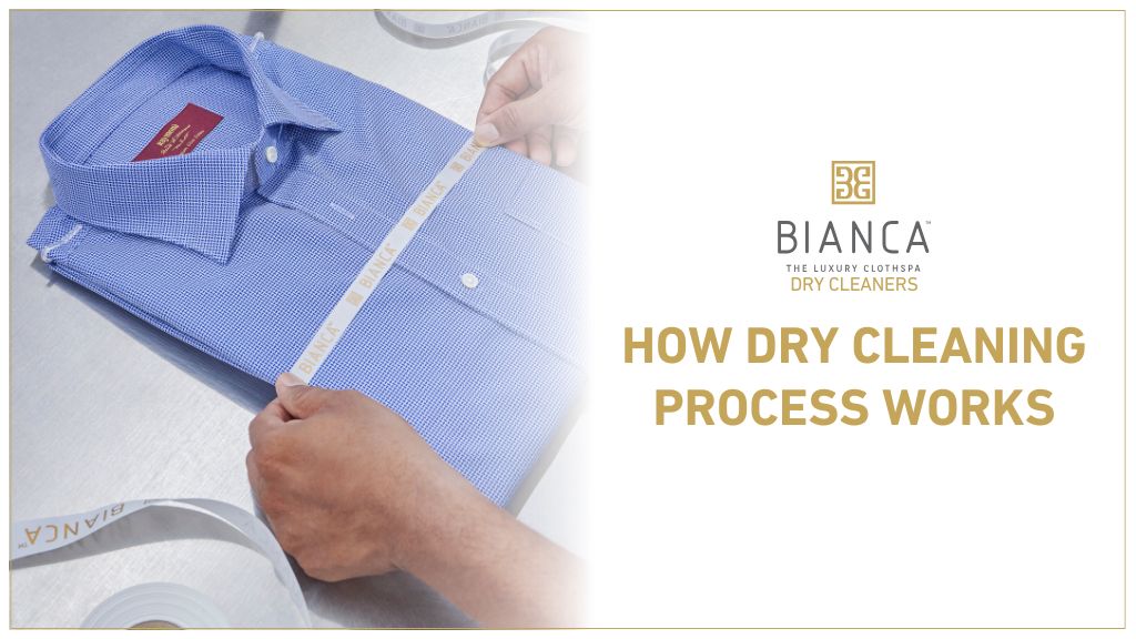 Blue shirt being measured at dry cleaner – Bianca Cloth Spa dry cleaning process in Mumbai.