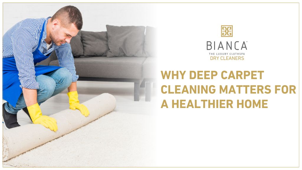 Man rolling up carpet for deep cleaning – essential for a dust-free, healthy Mumbai home.