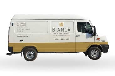 Bianca Cloth Spa luxury dry cleaning and laundry service delivery van in Mumbai offering doorstep pickup and premium garment care.