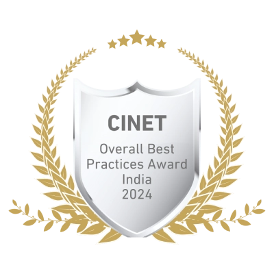 Award badge with "CINET Overall Best Practices Award India 2024" text and golden laurel wreath